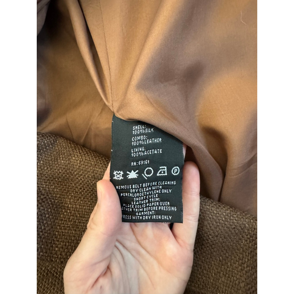 Women's Carlisle Brown Silk Blend Blazer Jacket with Leather Trim Size 10 - Picture 11 of 15